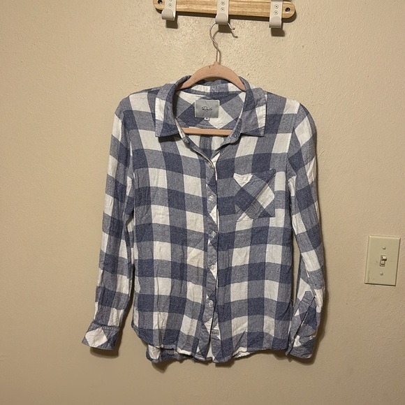 Rails Hunter White blue and white plaid button up‎ shirt blouse top Size XS - Picture 1 of 9